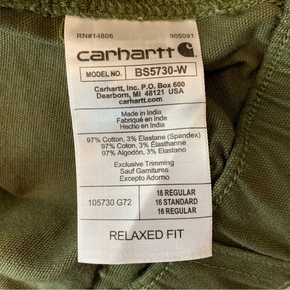NWT Carhartt Rugged Flex Relaxed Fit Green Canvas Work Short - Picture 9 of 9
